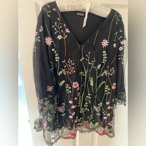 BloomChic Black Floral Embroidered Blouse